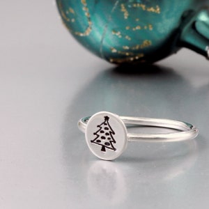 Christmas Tree ring, Sterling Silver Stacker, Holiday jewelry