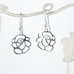 Sterling Silver Rose earrings, flower dangles, Nature inspired jewelry