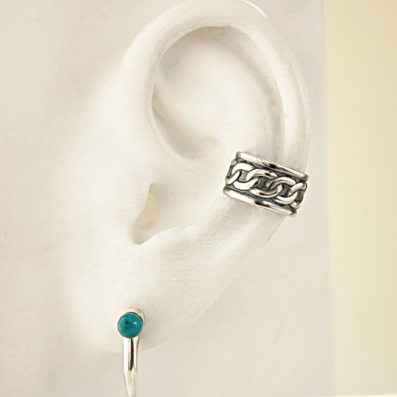 Sterling Silver Ear Cuff Chain Link Design Wide Ear Wrap Etsy