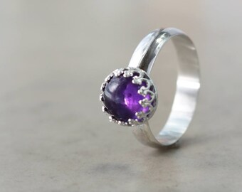 Amethyst Sterling Silver ring,  purple gemstone, Stacking, Birthstone jewelry