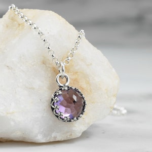 Amethyst and Sterling Silver necklace, light purple faceted gemstone pendant, February Birthstone Gift