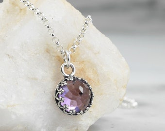 Amethyst and Sterling Silver necklace, light purple faceted gemstone pendant, February Birthstone Gift