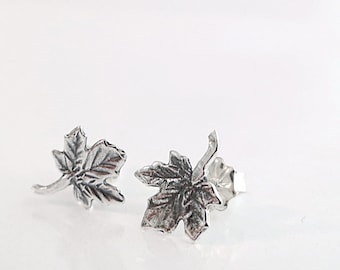 Sterling Silver Maple leaf stud earrings, Nature inspired jewelry gift