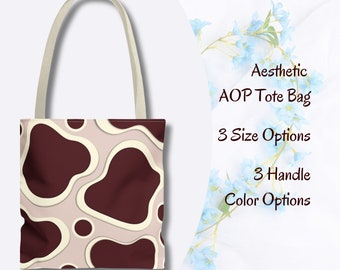 AOP Tote Bag | Maroon and Beige Irregular Shapes Inspired | Perfect Aesthetic Gift | Shoulder Bag | Shopper | Aesthetic Bag