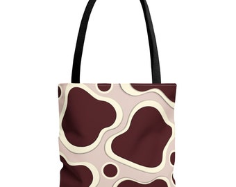 AOP Tote Bag | Maroon and Beige Irregular Shapes Inspired | Perfect Aesthetic Gift | Shoulder Bag | Shopper | Aesthetic Bag