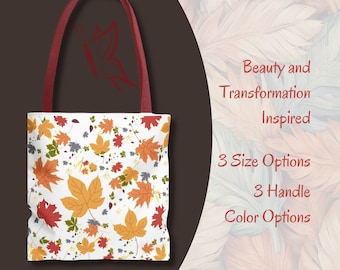 Premium Design Tote Bag | Autumn Inspired | Soft Brown Dry Leaves | Aesthetic Gift | Beauty Transformation | Evoking Sense of New Identity