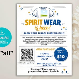 Editable Spirit Wear Flyer Template: School T-shirt Fundraiser Poster ...