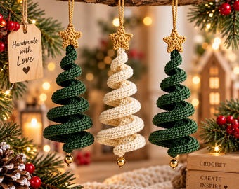Spiraalvormig haakpatroon voor kerstboomversiering (digitale download)