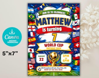 Invitación a fiesta del Mundial 2026, Copa Mundial de Fútbol, Fiesta de partido de la FIFA, Último baile del Mundial, Plantilla editable de Canva (Descarga digital)