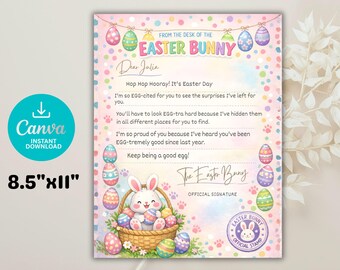 Modello di lettera modificabile per coniglietto pasquale, design stampabile per bambini su Canva