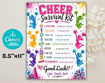Plantilla de etiqueta para kit de supervivencia de porristas / Etiqueta de regalo editable para porristas / Regalo para equipo de porristas / Mamá entrenadora de porristas / Competencia de porristas / Editar en Canva