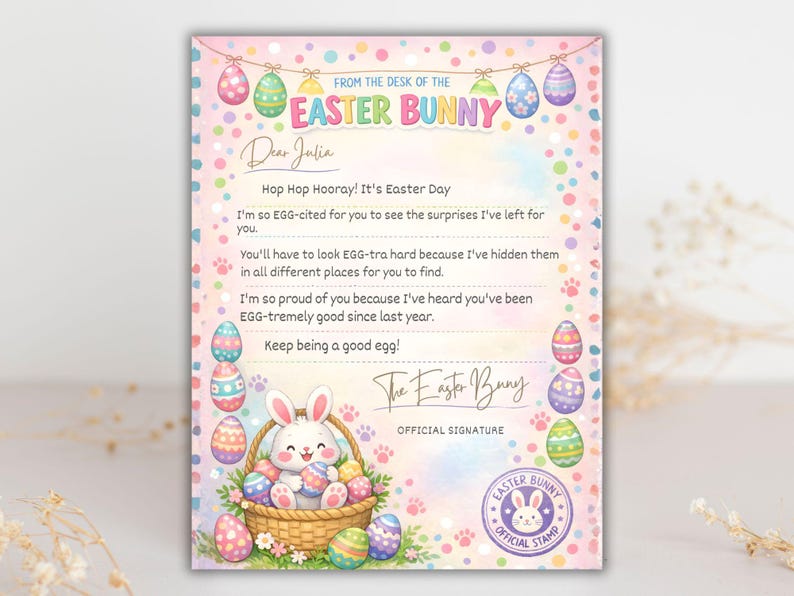 Editable Easter Bunny Letter Template, Kids Printable Canva Design - Etsy