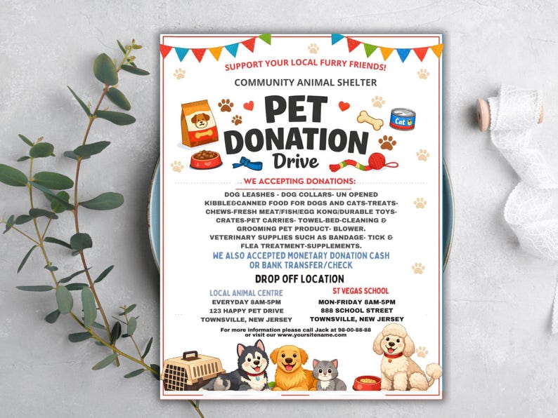Editable Pet Donation Drive Flyer Template, Support Local Animal ...