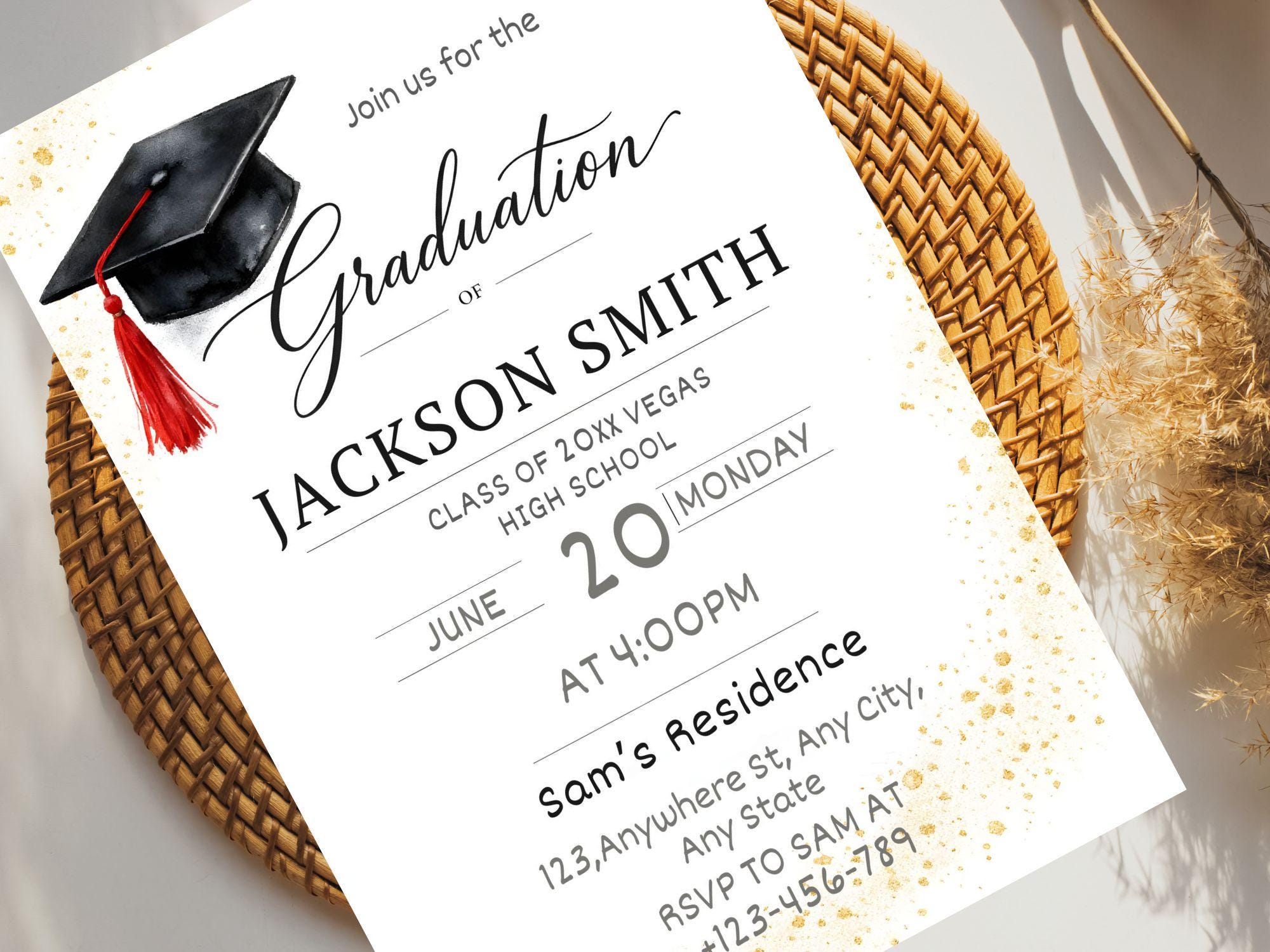 Editable Graduation Invitation, Minimalist High School Grad Party ...