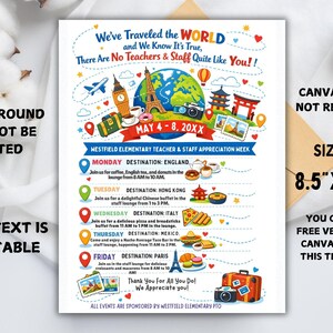 International Theme Teacher Appreciation Week Itinerary Flyer (canva ...