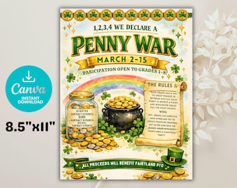 Plantilla editable de volante de la Guerra de Céntimos de San Patricio, recaudación de fondos para la campaña de recolección de monedas, Canva