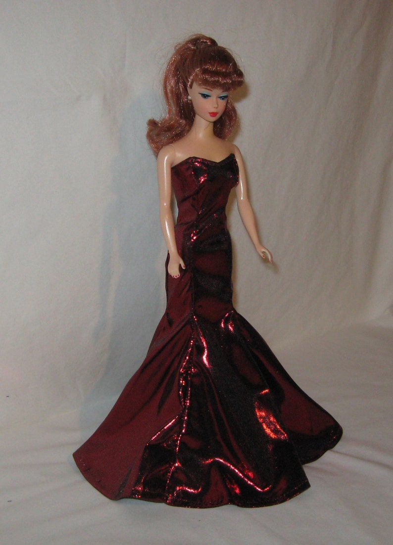 Handmade Bright Silver// Black Print Knit Mermaid Barbie Dress for Barbie