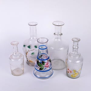 Antique Handpainted Bottles | 19th Century Handcrafted Bottles | Blowpipe Handblown Glass | c1860s