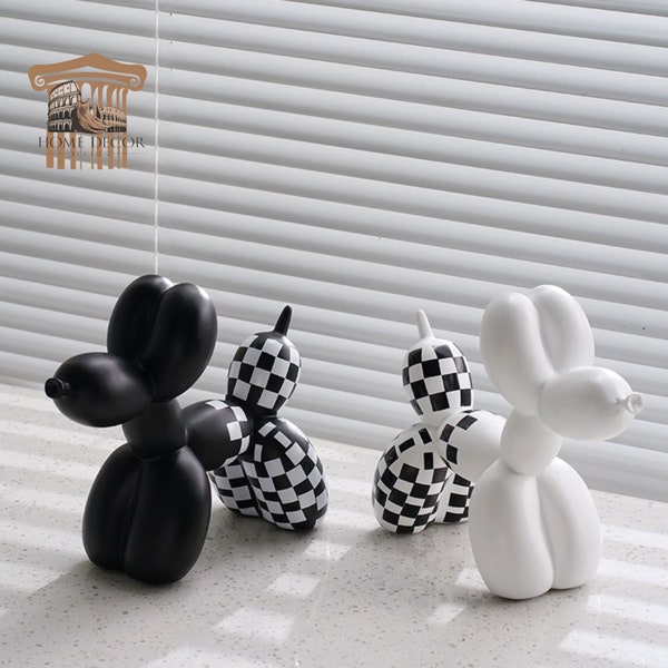 Plaid Dog Sculpture -  Adorable Balloon Animal Figurine - Modern Balloon Dog Statue - Unique Dog Sculpture - Contemporary Home Decor