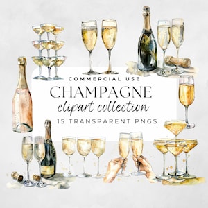 Champagne Clipart, Champagne Tower, Wedding Clipart, Celebration Clipart, Champagne Pyramid, Champagne Glass, Watercolor Champagne Bottle