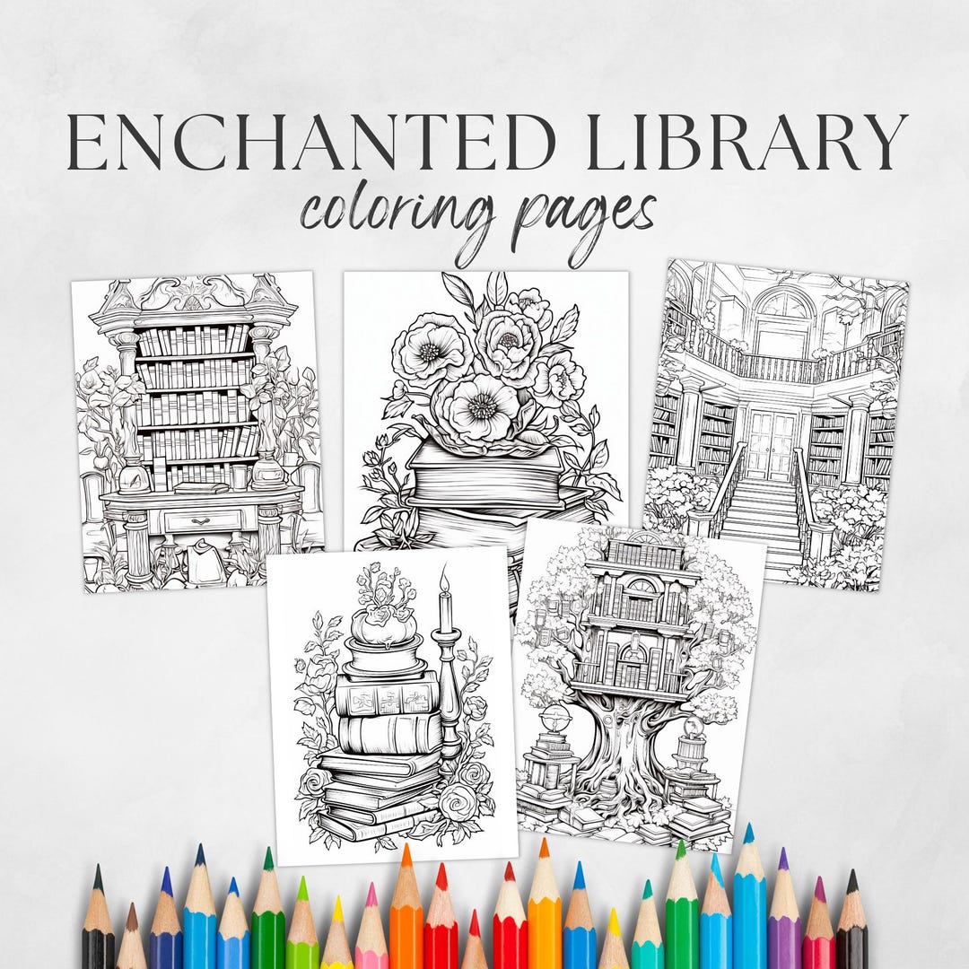 Fantasy Coloring, Enchanted Coloring, Library Coloring, Enchanted ...