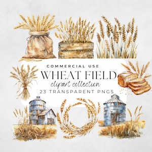 Wheat Clipart, Wheat Silhouette, Wheat Crop, Watercolor Clipart, Wheat Field Png, Wheat Field Clipart, Watercolor Wheat, Farm Clipart