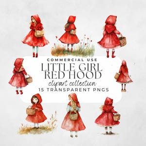 Rotkäppchen Clipart, Aquarell Clipart, Reitkäppchen Clipart, Märchen Clipart, Rotkäppchen Png, Rotkäppchen, süßes Mädchen