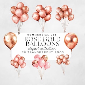 Rose Gold Balloon Clipart, New Years Clipart, Party Clipart, Celebration Clipart, Balloon Clip Art, Balloons Birthday, Watercolor Foil