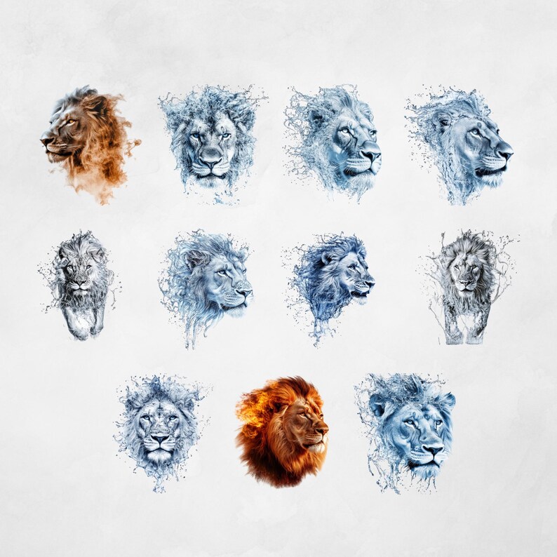 Majestätiskt lejon PNG Lejonkonstverk Lejongrafik Djungelns kung Lejonutskriftbara material Safaridekor, kungliga designer, lejoneffekter för vilda djur bild 3