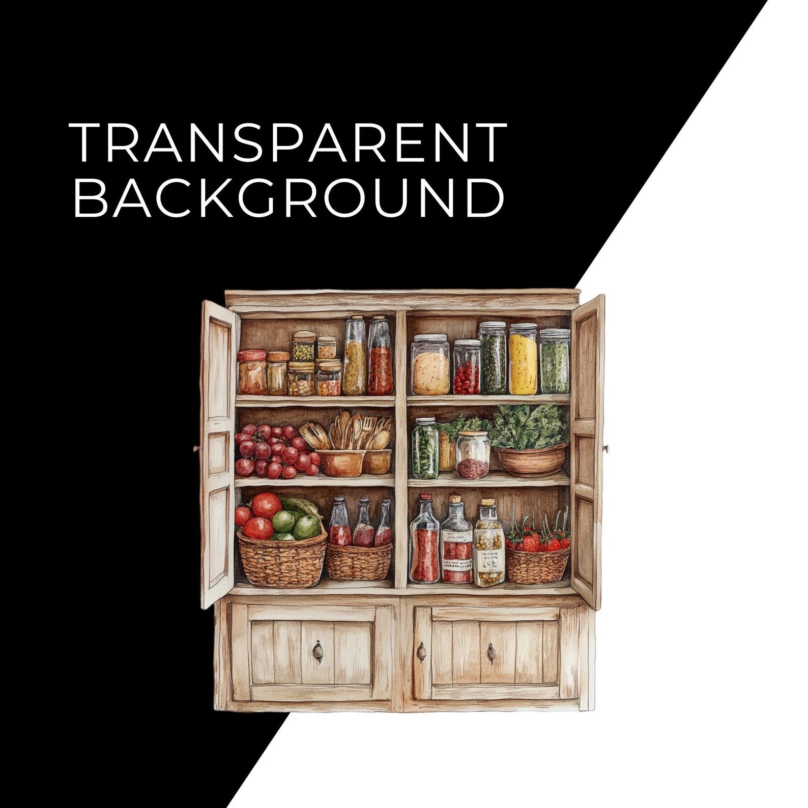 Kitchen Cabinet Clipart Vintage Watercolor Pngs Vintage Kitchen Art ...
