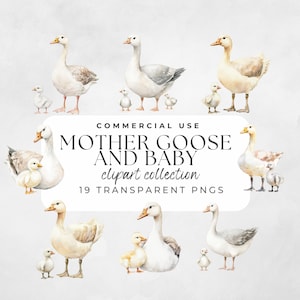 Mother Goose and Baby Clipart, Baby Shower Clipart, Watercolor Hey Diddle Diddle, Storybook Clipart, Nursery Decor, Nursery Rhyme Art