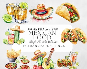Mexican Food Clipart Fiesta Dishes Cinco De Mayo Png Watercolor Taco Food Art Sombero Pinata Party Art Printable Celebration Decor