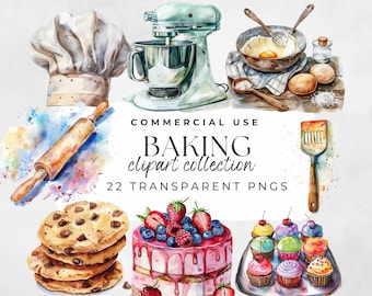 Backen Clipart Backen Zubehör Kochen Clipart Küche Clipart Lebensmittel Clipart Haus Bäckerei, Kekse Aquarell Essen, Aquarell Backen