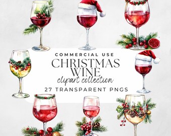 Vin de Noël PNG verres à vin Clipart vacances fête boisson imprimable festif bar décor illustration