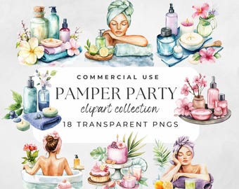 Pamper Party Clipart Spa Girls Clipart Beauty Clipart Relaxation Clipart Self Care Clipart Watercolor Spa Party, Spa Birthday