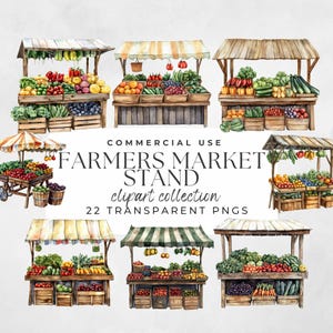 Farmers Market Stand Clipart, Watercolor Clipart, Vegetable Produce Clipart, Fruit And Veg Stand, Locally Grown, Garden Clipart Market Stand