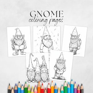 Cute Gnome Coloring, Fantasy Gnome, Enchanted Gnome, Coloring, Adult Coloring Page, Grayscale Coloring, Coloring For Adults