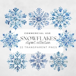 Snowflake Clipart, Christmas Clipart, Watercolor Clipart, Watercolor Snowflake, Winter Clipart, Snowflake Png, Watercolor Christmas Graphic