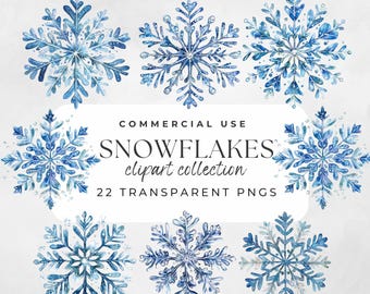 Snowflake Clipart Christmas Clipart Watercolor Clipart Watercolor Snowflake Winter Clipart Snowflake Png, Watercolor Christmas Graphic