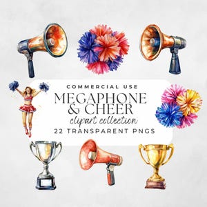 Megaphone Clipart, Cheerleading Clipart,Watercolor Cheer, Cheer Clipart, Watercolor Clipart, Cheer Png Download, Pom Poms Clipart