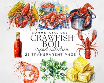 Crawfish Clipart Watercolor Seafood Clipart Shrimp Clipart Seafood Prawn Clipart Crawfish Boil Svg Kitchen Clip Art, Crawfish Boil Png