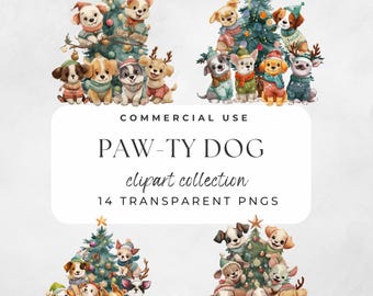 Christmas Puppy Friends Clipart PNG Pawty Christmas Patrol Dog Squad Family Dog PNG Xmas PNG Holiday Pet Illustration Paw Patrol