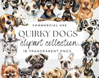 Clipart de perro peculiar, clipart de perro divertido, clipart de perro peculiar PNG, perros caprichosos, clipart de perro tonto, animales peculiares, paquete de clipart de perro de acuarela