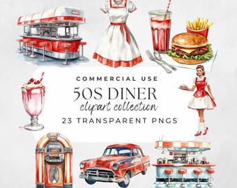 50S Retro Diner Clipart Vintage Clipart Mid Century Modern 1950S Diner Clipart Retro Diner Sign 50S Retro Clipart, Jukebox Clipart