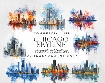 Silueta de Chicago, diseños del horizonte de Chicago, imágenes prediseñadas de Chicago, Chicago, Illinois, SVG, ciudad de Chicago, plantilla de fondo de The Mart