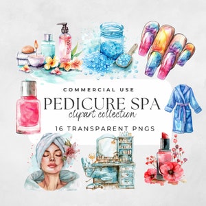 Clipart manucure, clipart pédicure, vernis à ongles, clipart salon de beauté, clipart fête journée spa, salon de manucure, clipart aquarelle