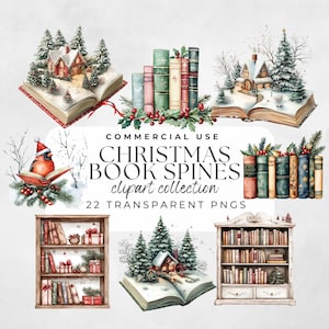 Christmas Book, Christmas Book Spines Clipart, Festive Book Art, Christmas Spine,  Vintage Book Clipart, Festive Book Stack Clipart