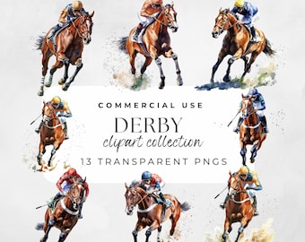 Derby Watercolor Clipart Kentucky Derby PNG Horse Race Jockey Horses Horse Racing Race Horse Clipart Equestrian Horse Stables