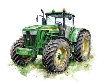 16 Watercolor Tractor John Deere Clipart  Farm Nursery Decor Farm Tractor Png Vintage Tractor Png John Deere Tractor Tractor Clipart Set