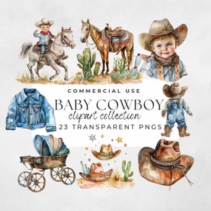 Wilder Westen Clipart, Baby-Dusche Clipart, Western Baby Cowboy Clipart, Cowboy-Baby-Dusche, Stiefel Hut Clipart, Baby Boy Clipart, Aquarell
